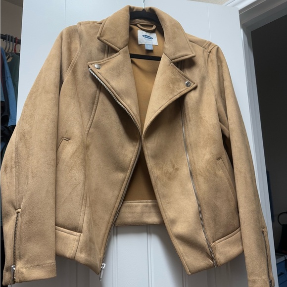 Old navy faux suede leather bomber Jacket small tan - Picture 5 of 10